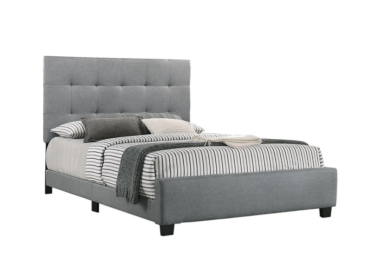 Cama de Matrimonio con Somier Emily 150cm Gris + Colchon Basico de 17 cm (+/-)