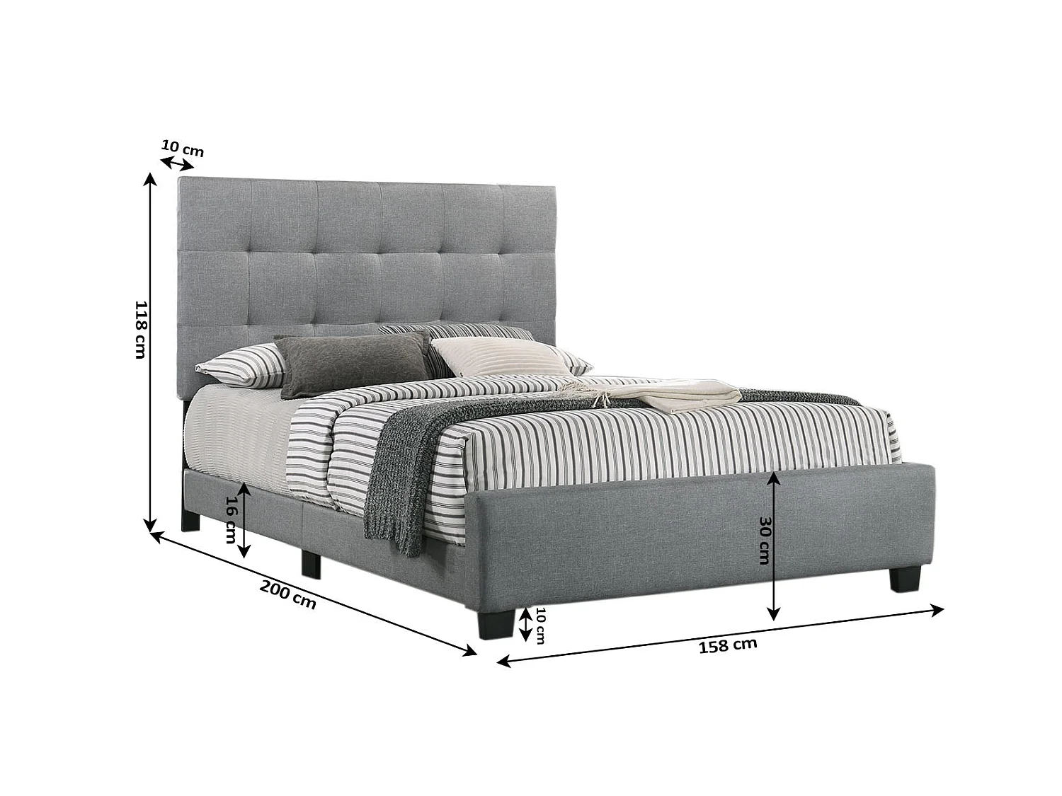 Cama de Matrimonio con Somier Emily 150cm Gris + Colchon Basico de 17 cm (+/-)