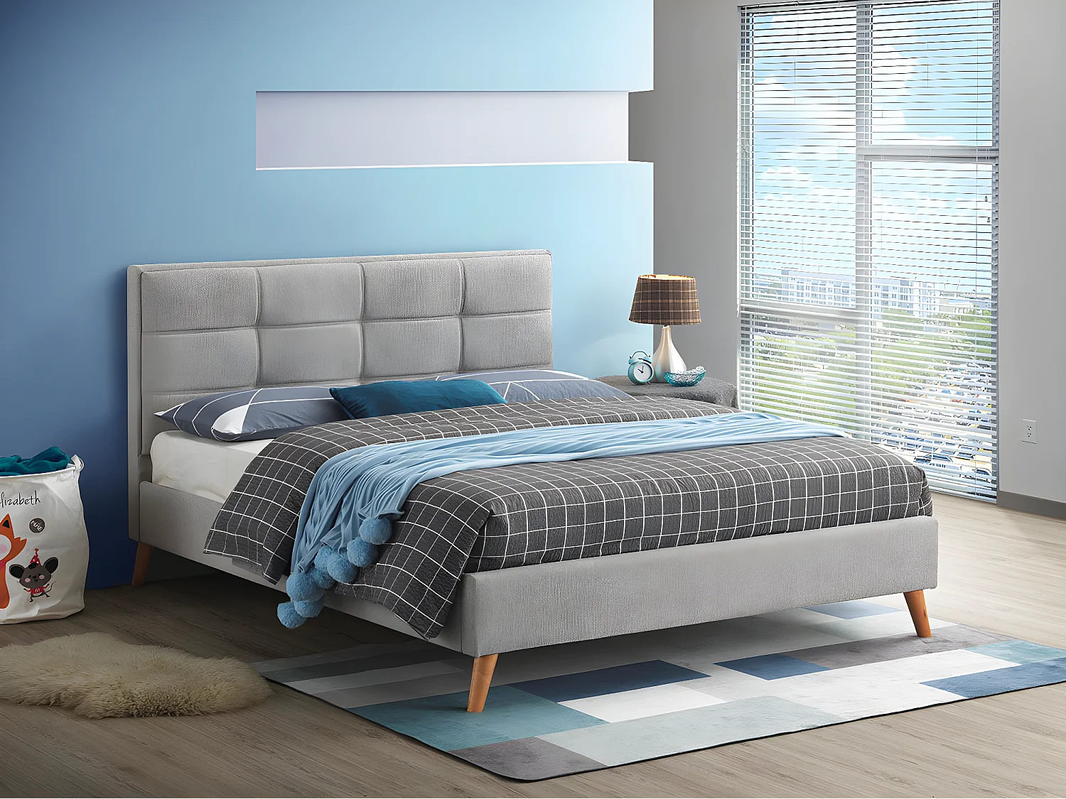 Cama de Matrimonio Barley 150cm Gris + Colchon Basico de 17 cm (+/-)