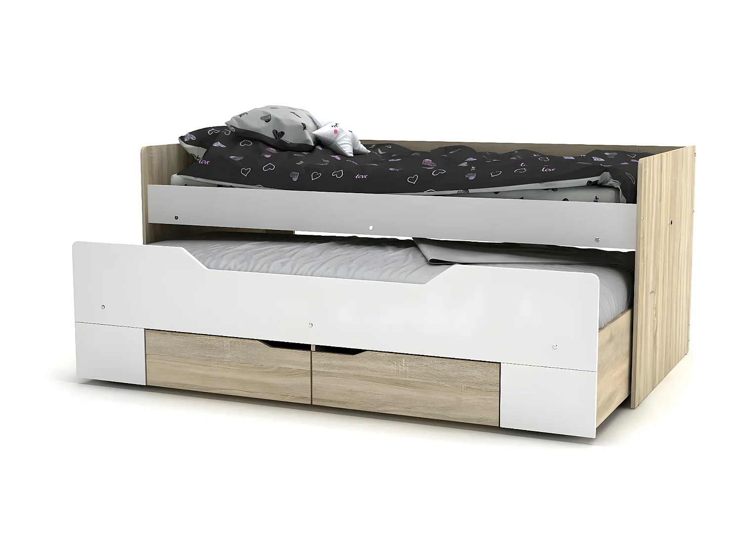 Cama Nido Juvenil DN con Somier + 2 Cajones Cambria y Blanco