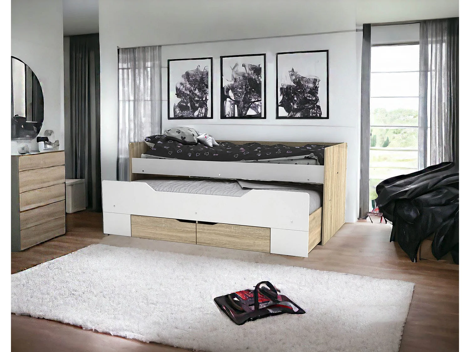 Cama Nido Juvenil DN con Somier + 2 Cajones Cambria y Blanco