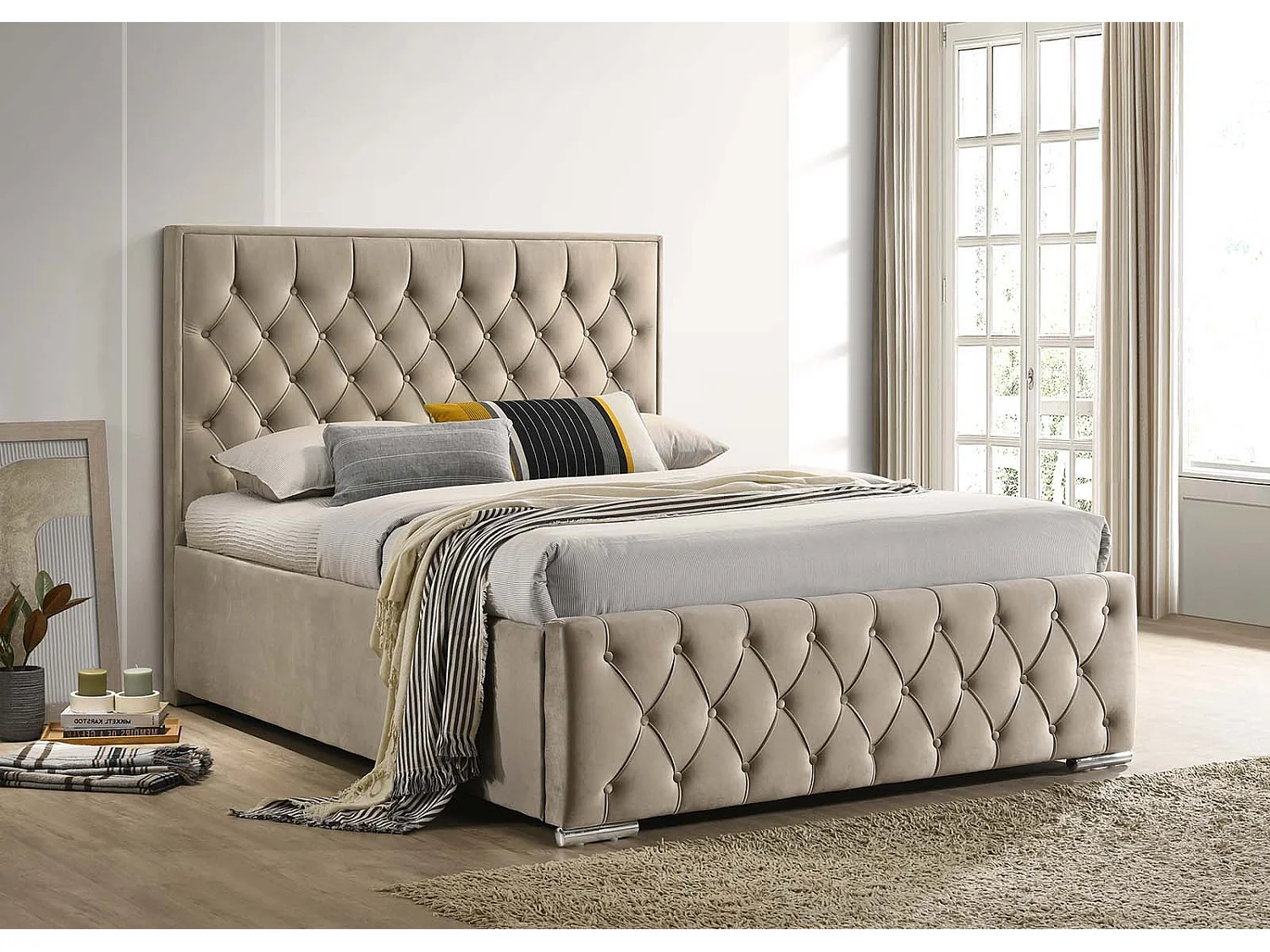Cama de Matrimonio Magallan 150cm Beige + Colchon Viscoelastico de 23 cm