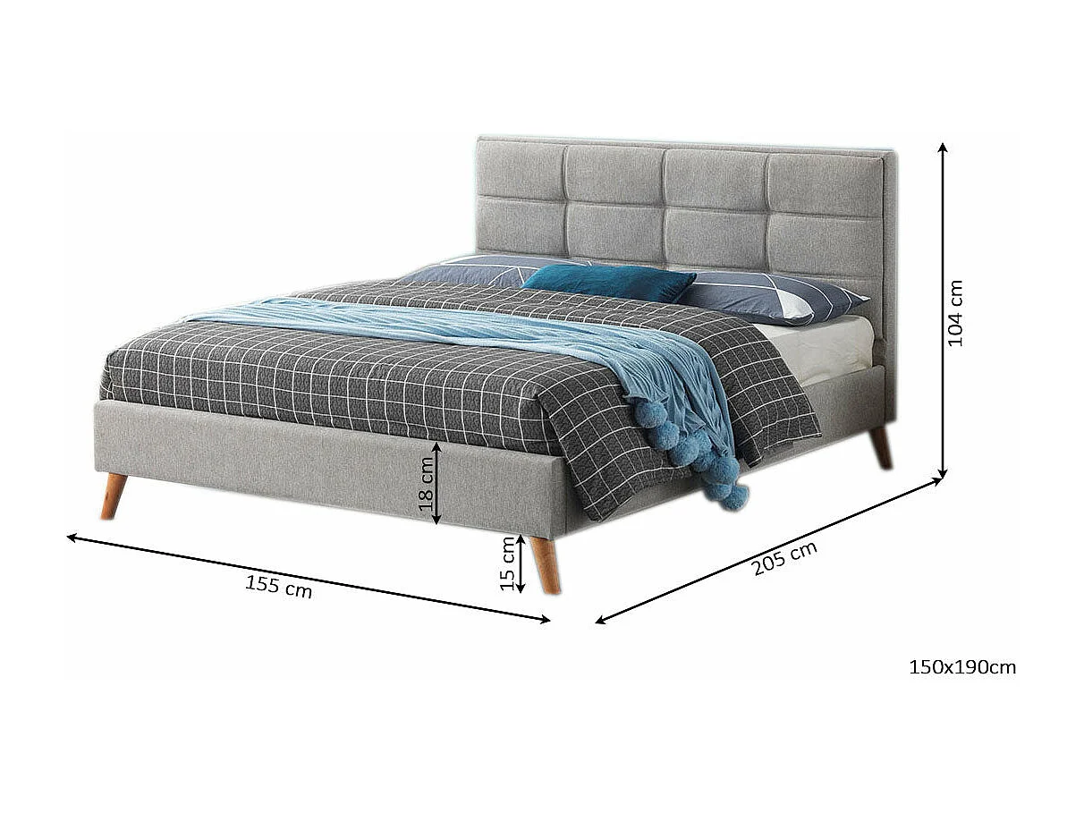 Cama de Casal Barley 150cm Cinza