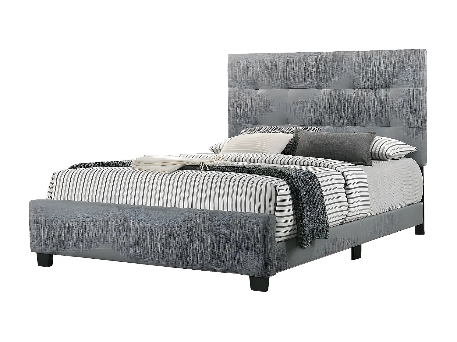 Cama de Matrimonio con Somier Emily 150cm Gris + Colchon Viscoelastico de 23 cm