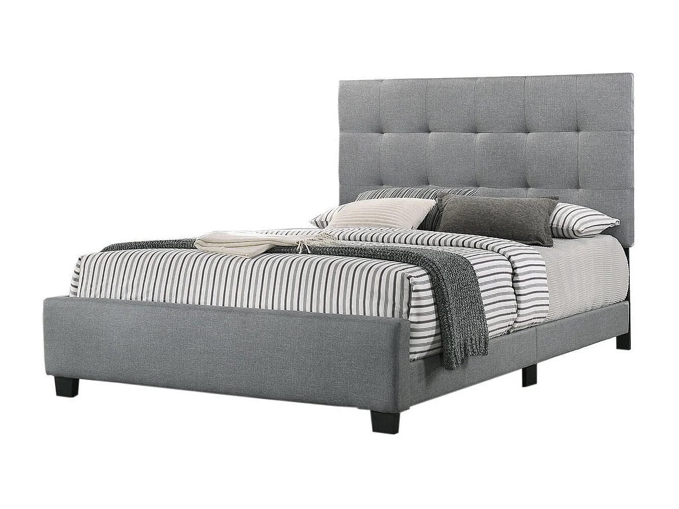 Cama de Casal Emily com Estrado 150cm Cinza + Colchão Viscoelástico TOP de 28cm
