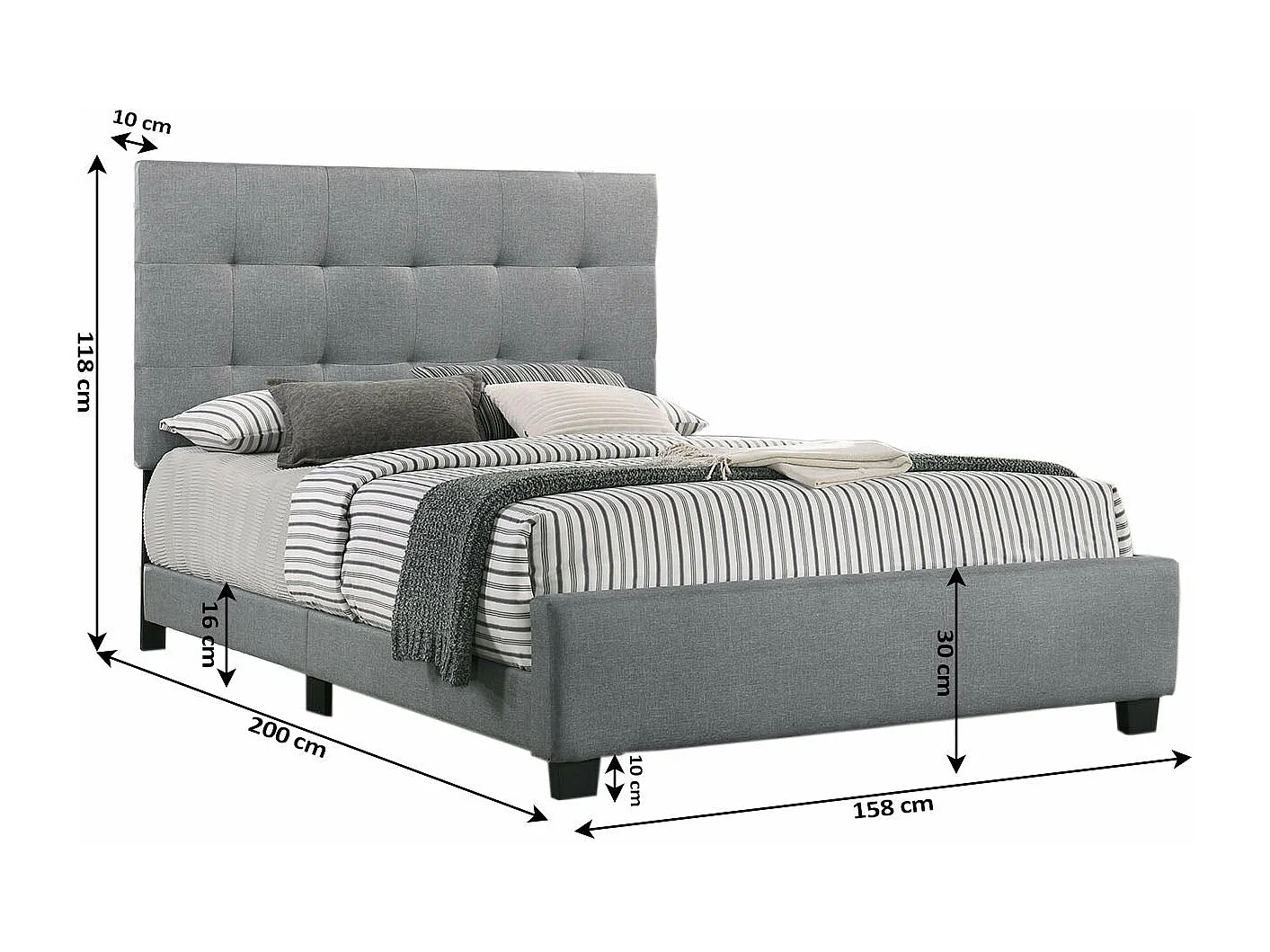 Cama de Casal Emily com Estrado 150cm Cinza + Colchão Viscoelástico TOP de 28cm