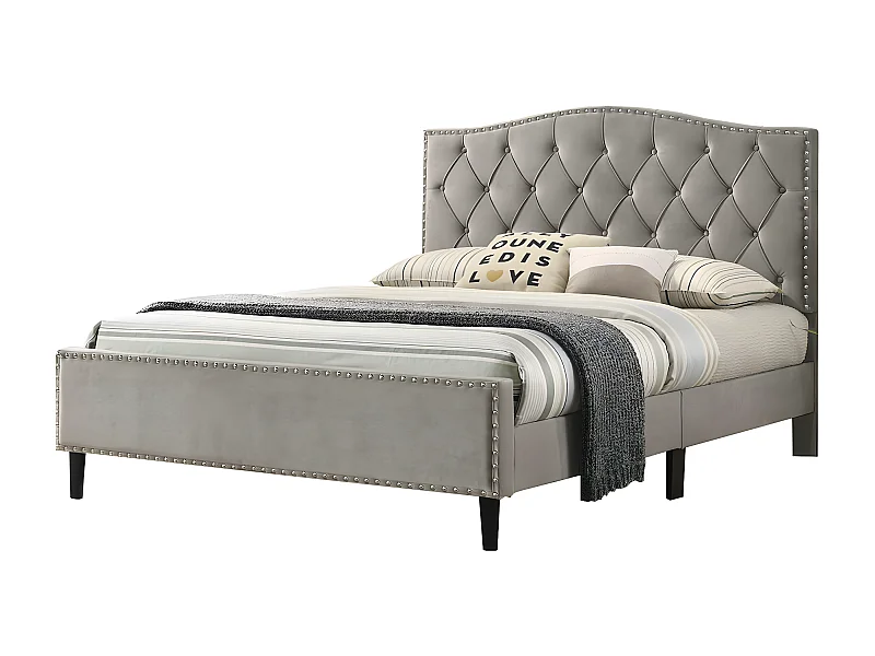 Cama de Casal Jessy 135cm Cinza em Veludo