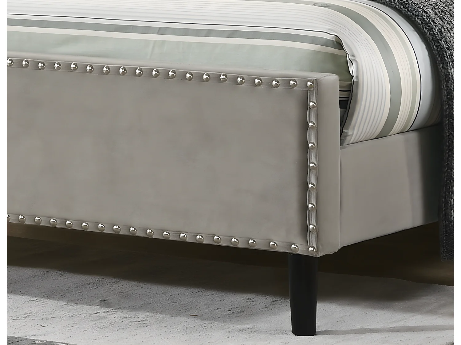 Cama de Matrimonio Jessy 150cm Gris en terciopelo + Colchon TOP Viscoelastico de 28 cm