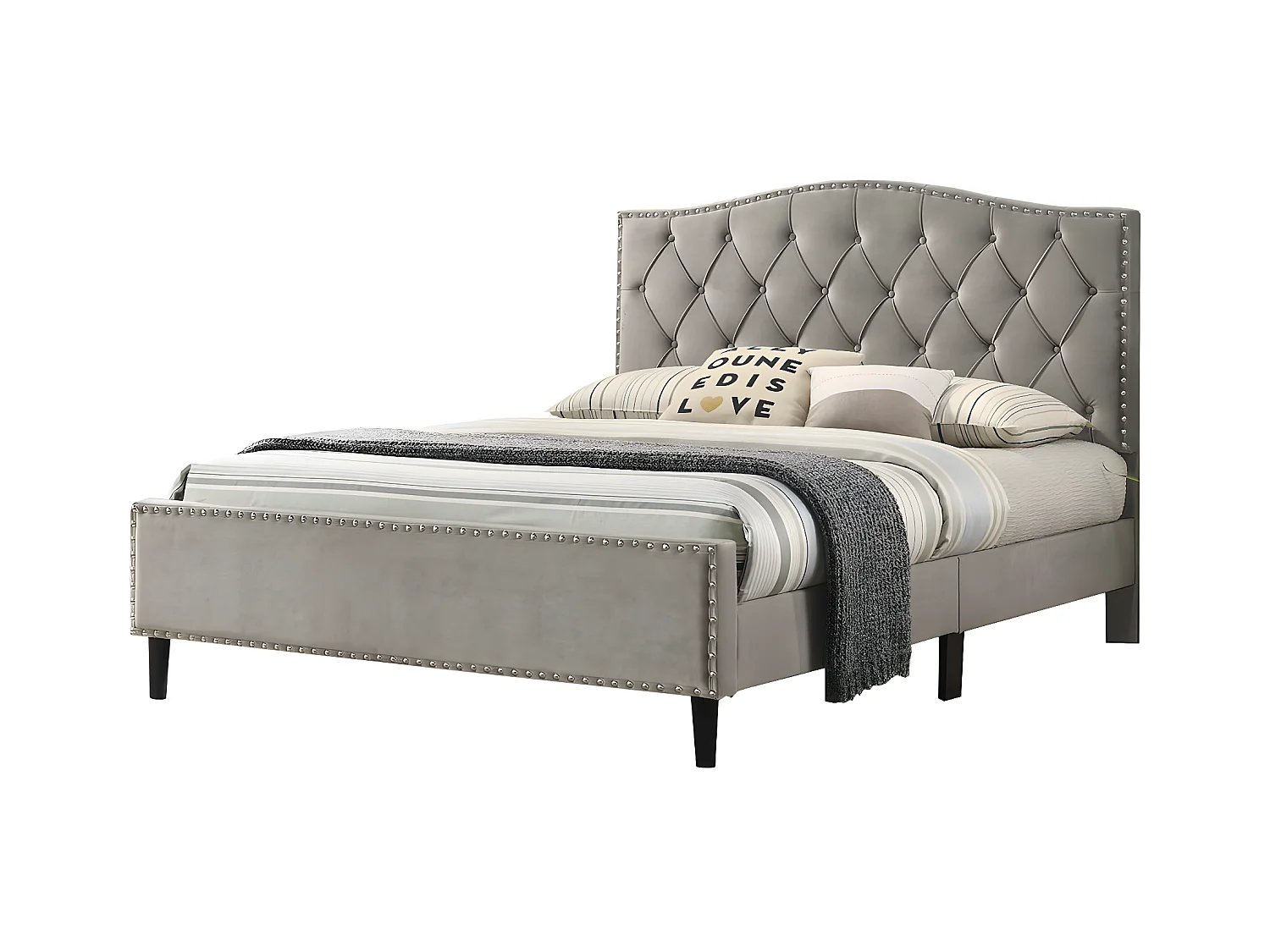 Cama de Casal Jessy 150cm Cinza em Veludo