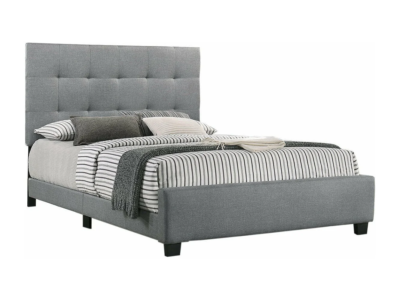 Cama de Casal Emily com Estrado 135cm Cinza + Colchão Viscoelástico TOP de 28cm