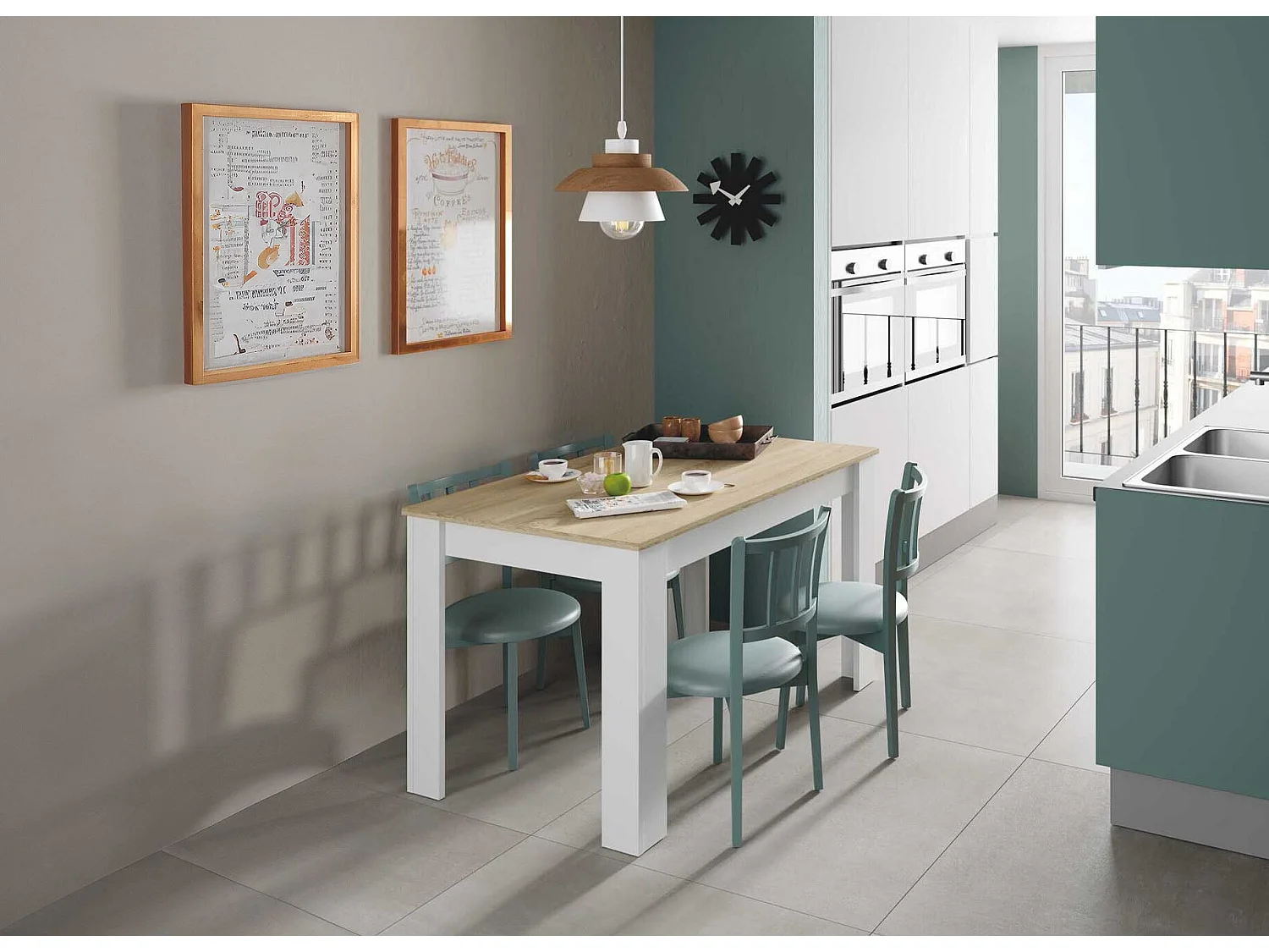 Mesa de Jantar ou Cozinha Rustic 140cm, Branco e Carvalho