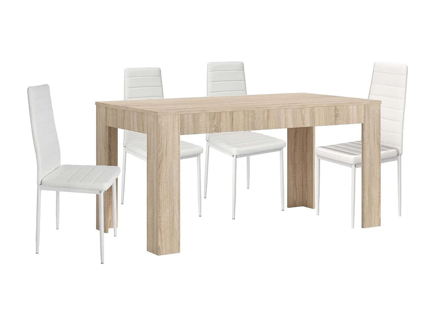 Conjunto Mesa Extensível de Jantar ou Cozinha Carvalho + 4 Cadeiras em Couro Sintético/metal Branco