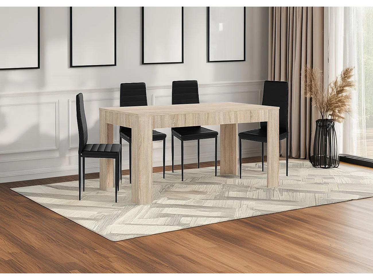 Conjunto Mesa Extensível de Jantar ou Cozinha Carvalho + 4 Cadeiras em Couro Sintético/metal Branco