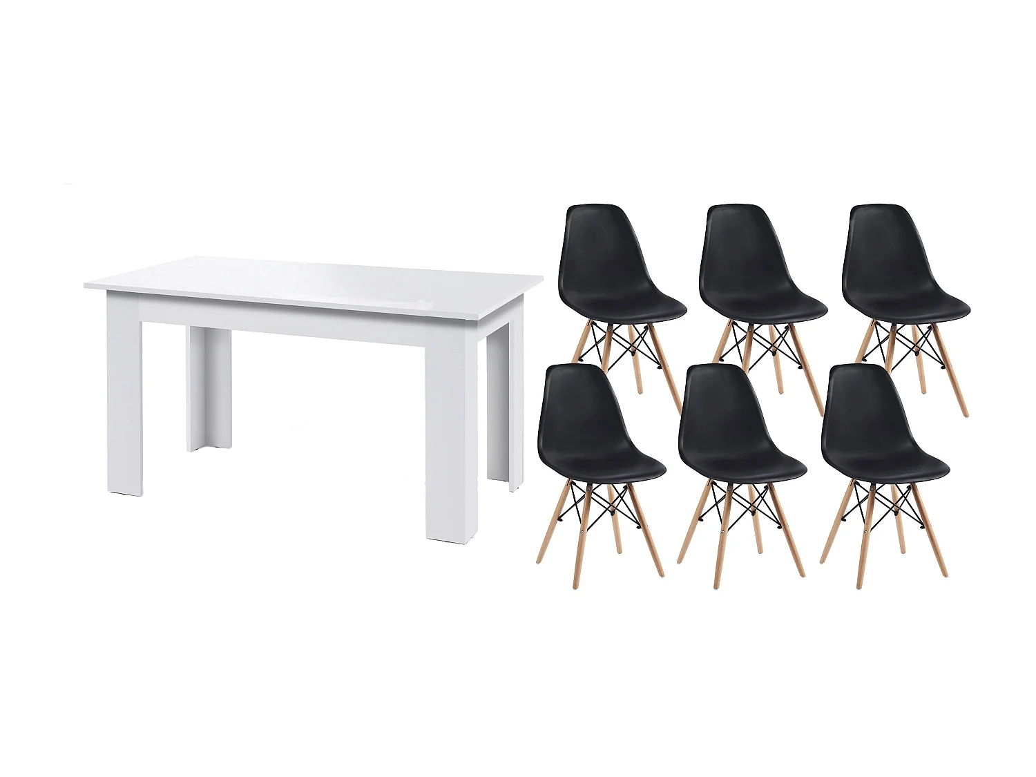 Pack Mesa de Comedor o Cocina Fija + 6 Sillas Estilo Nordico