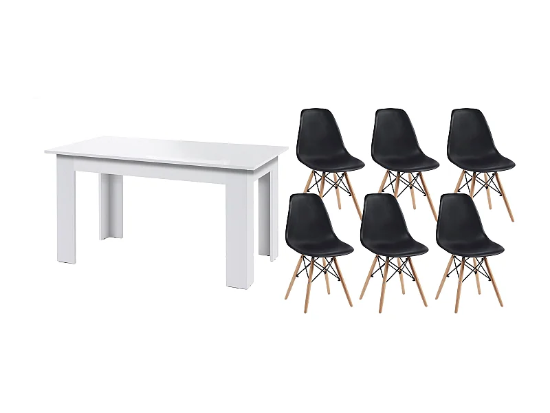 Pack Mesa de Comedor o Cocina Fija + 6 Sillas Estilo Nordico