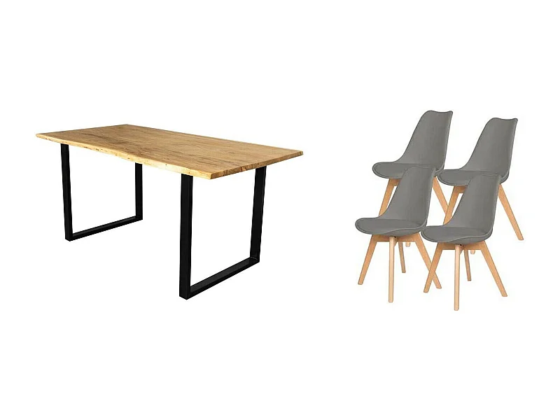 Conjunto Mesa de Jantar ou Cozinha em Madeira Maciça 180cm + 4 Cadeiras Nórdicas Cinza