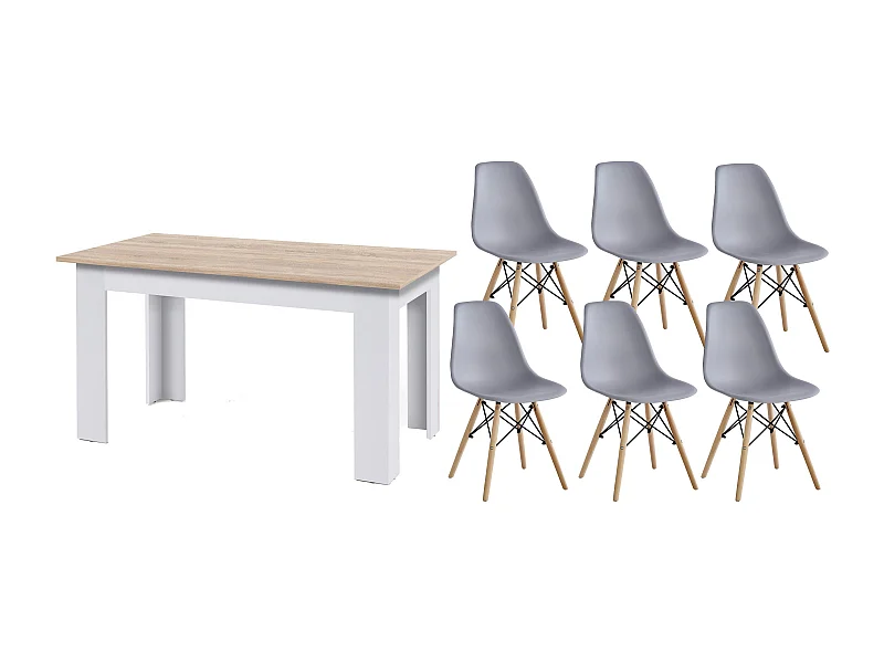 Pack Mesa de Comedor o Cocina Fija + 6 Sillas Estilo Nordico