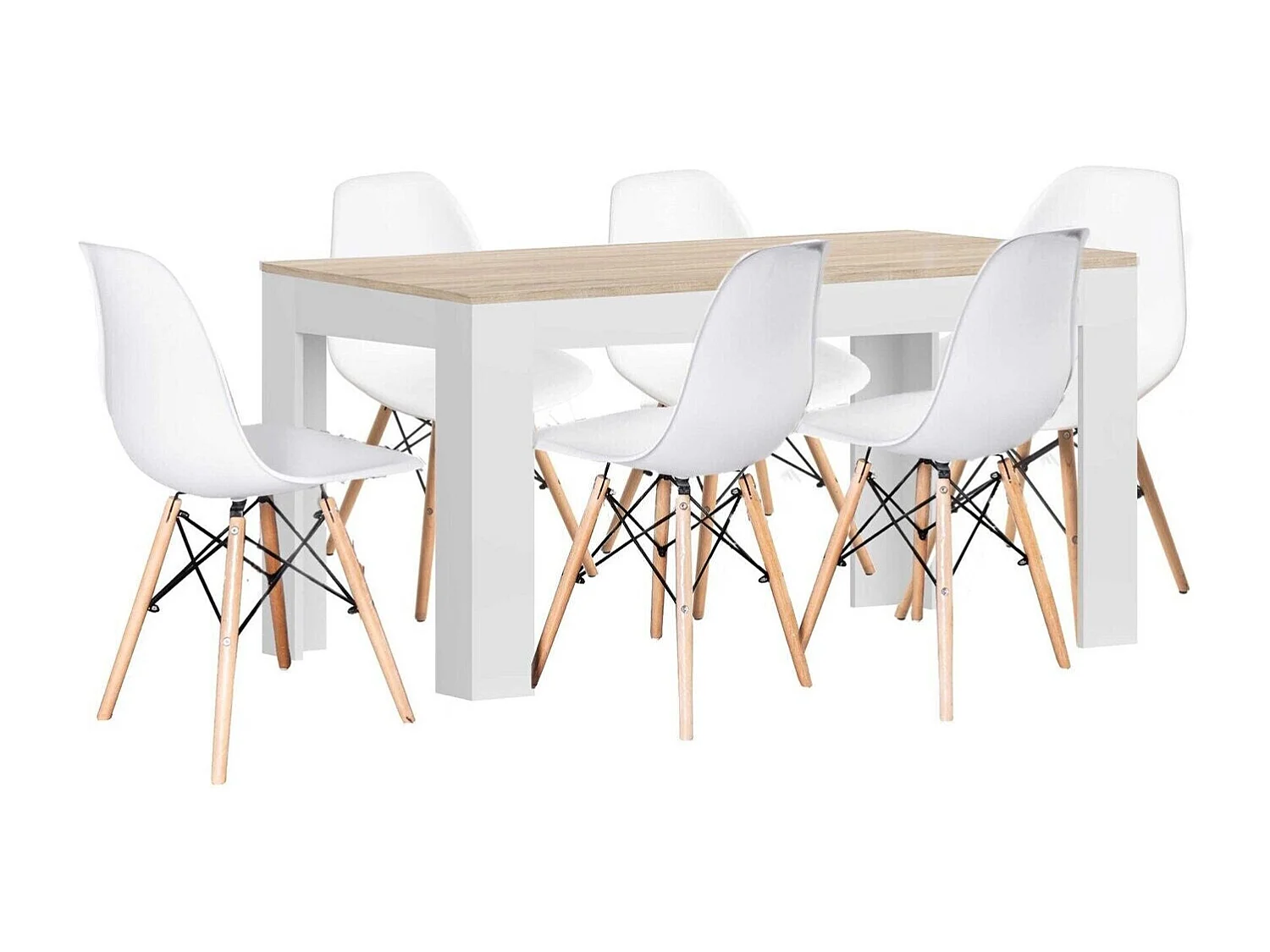 Mesa Extensible de Comedor o Cocina + 6 Sillas Estilo Nordico