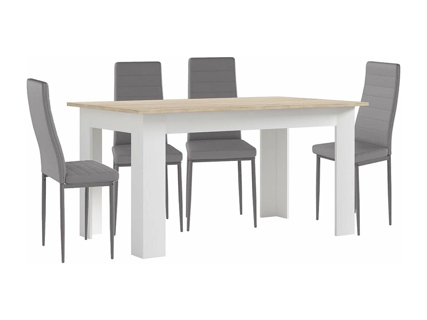 Conjunto Mesa de Jantar ou Cozinha Branco e cambraia + 4 Cadeiras de Couro Sintético/metal Cinza