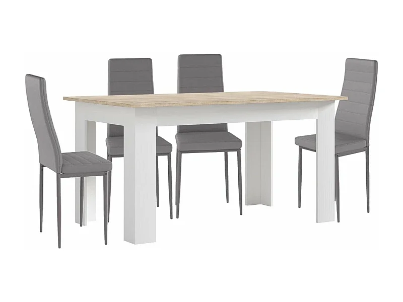 Pack Mesa de Comedor o Cocina Blanco y Cambria + 4 Sillas en Polipiel/metal Gris