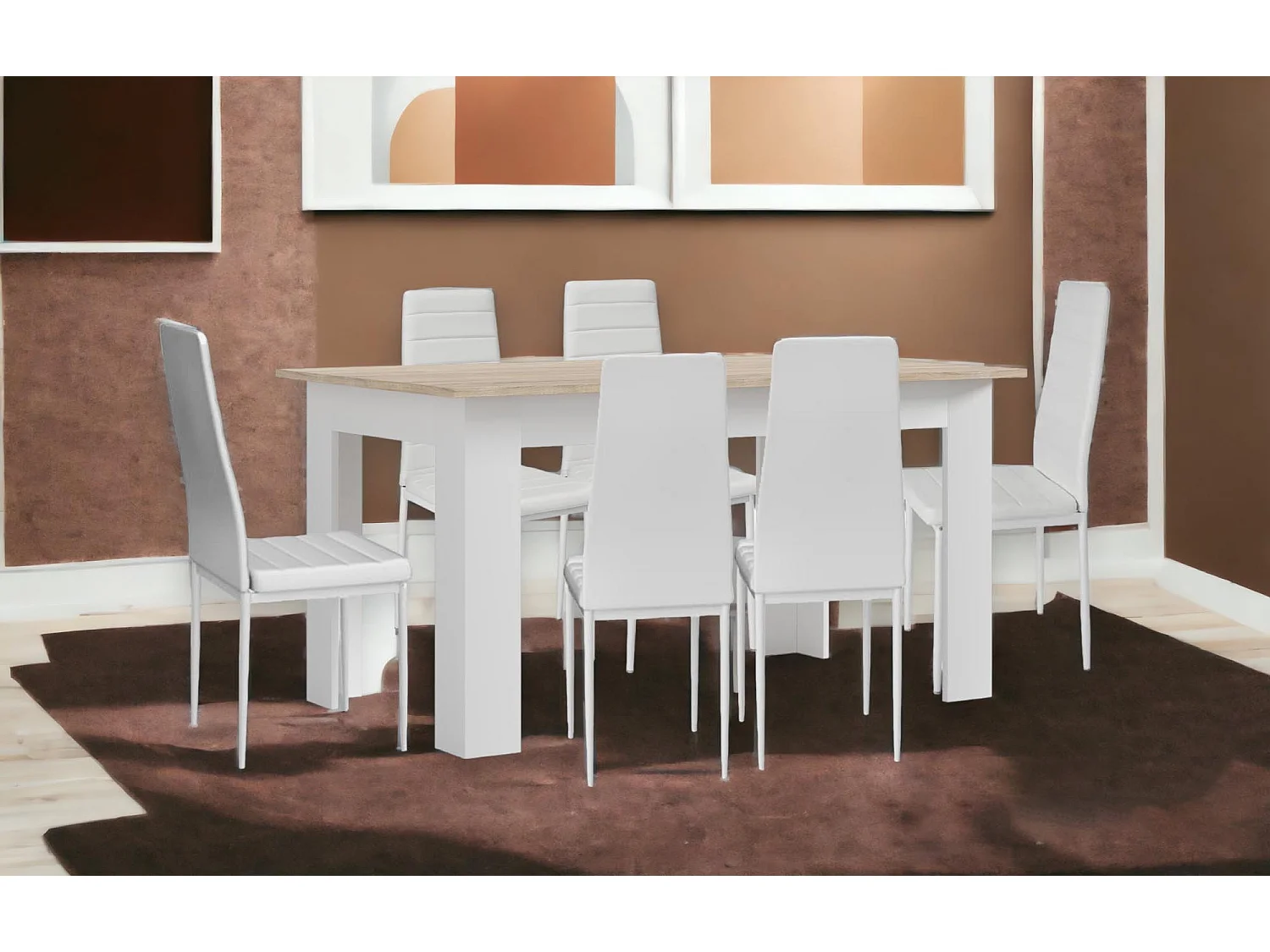 Pack Mesa de Jantar ou Cozinha + 6 Cadeiras em Couro Sintético/metal