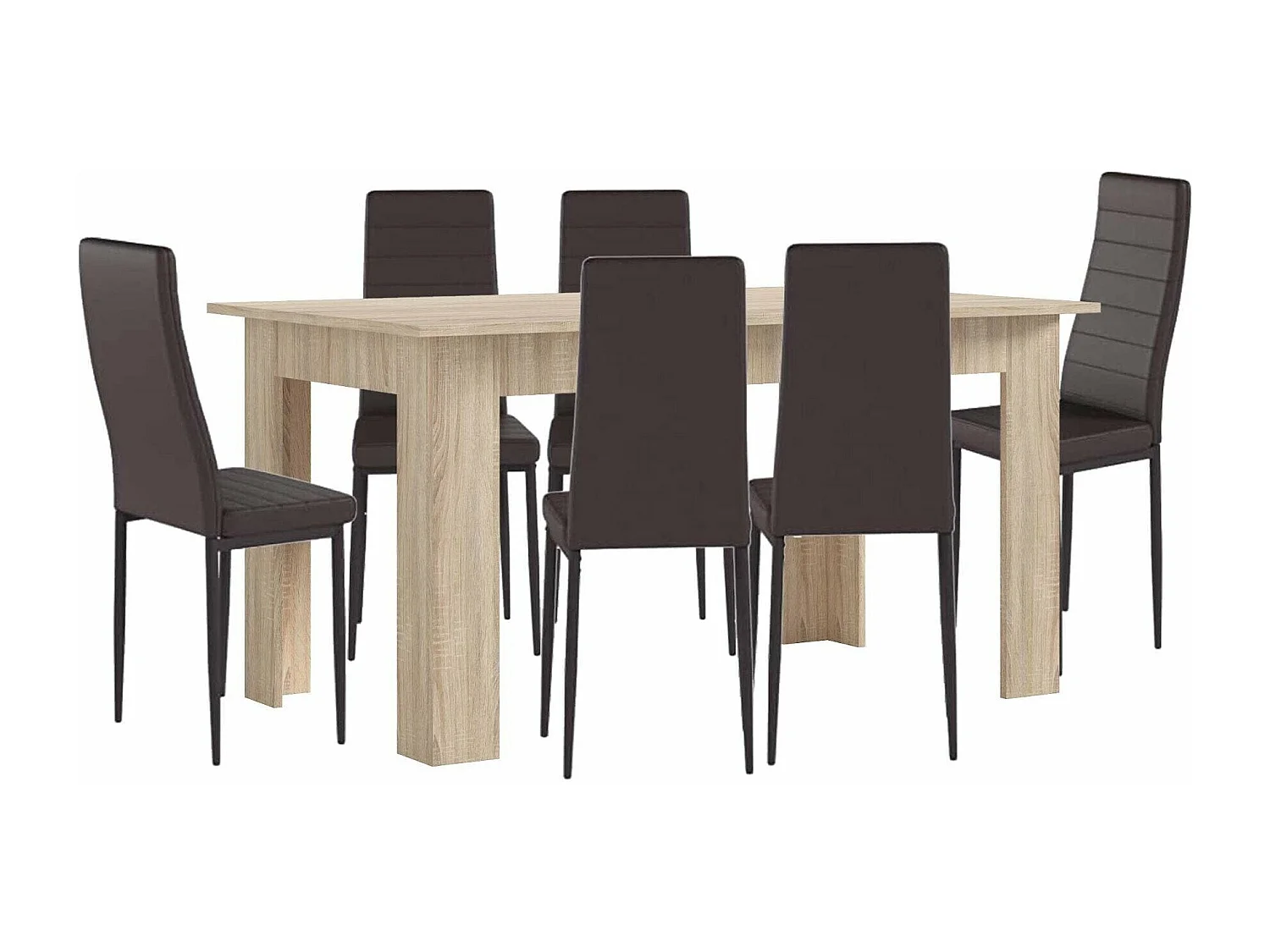 Pack Mesa de Jantar ou Cozinha + 6 Cadeiras em Couro Sintético/metal