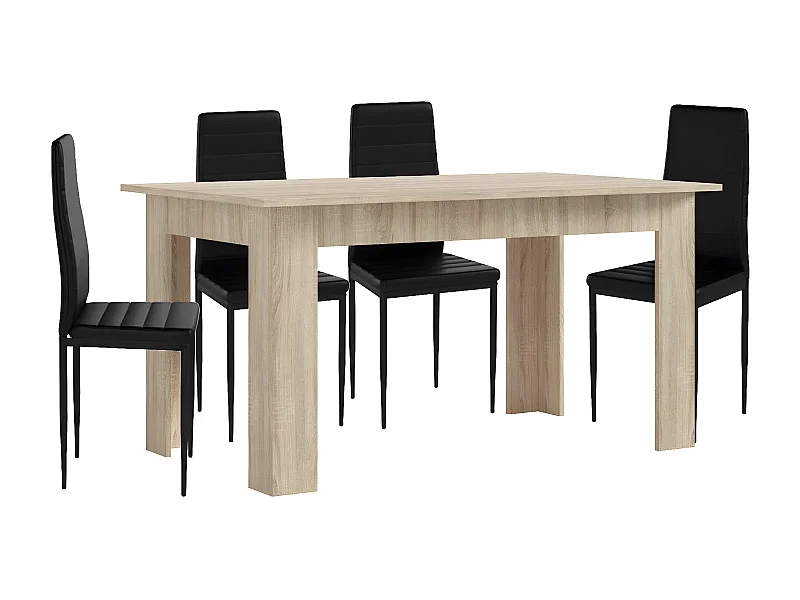 Conjunto Mesa de Jantar ou Cozinha Carvalho + 4 Cadeiras de Couro Sintético/metal Preto