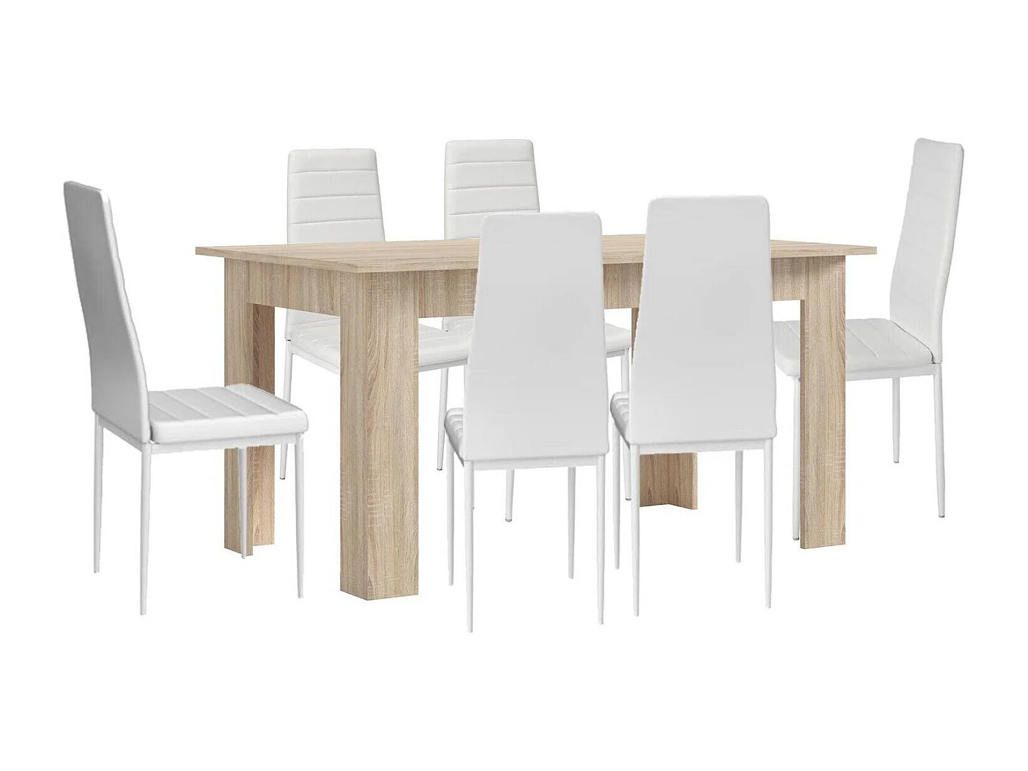 Pack Mesa de Comedor o Cocina Cambria + 6 Sillas en Polipiel/metal Blanco