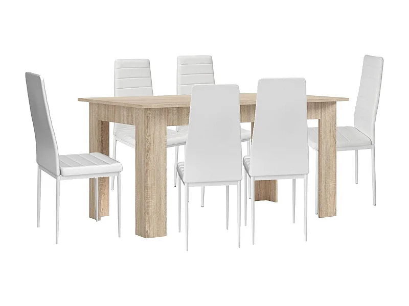 Pack Mesa de Comedor o Cocina Cambria + 6 Sillas en Polipiel/metal Blanco