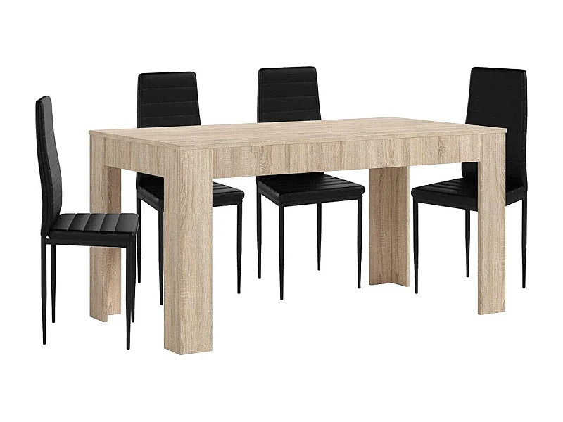 Mesa Extensible de Comedor o Cocina Cambria + 4 Sillas en Polipiel/metal Negro