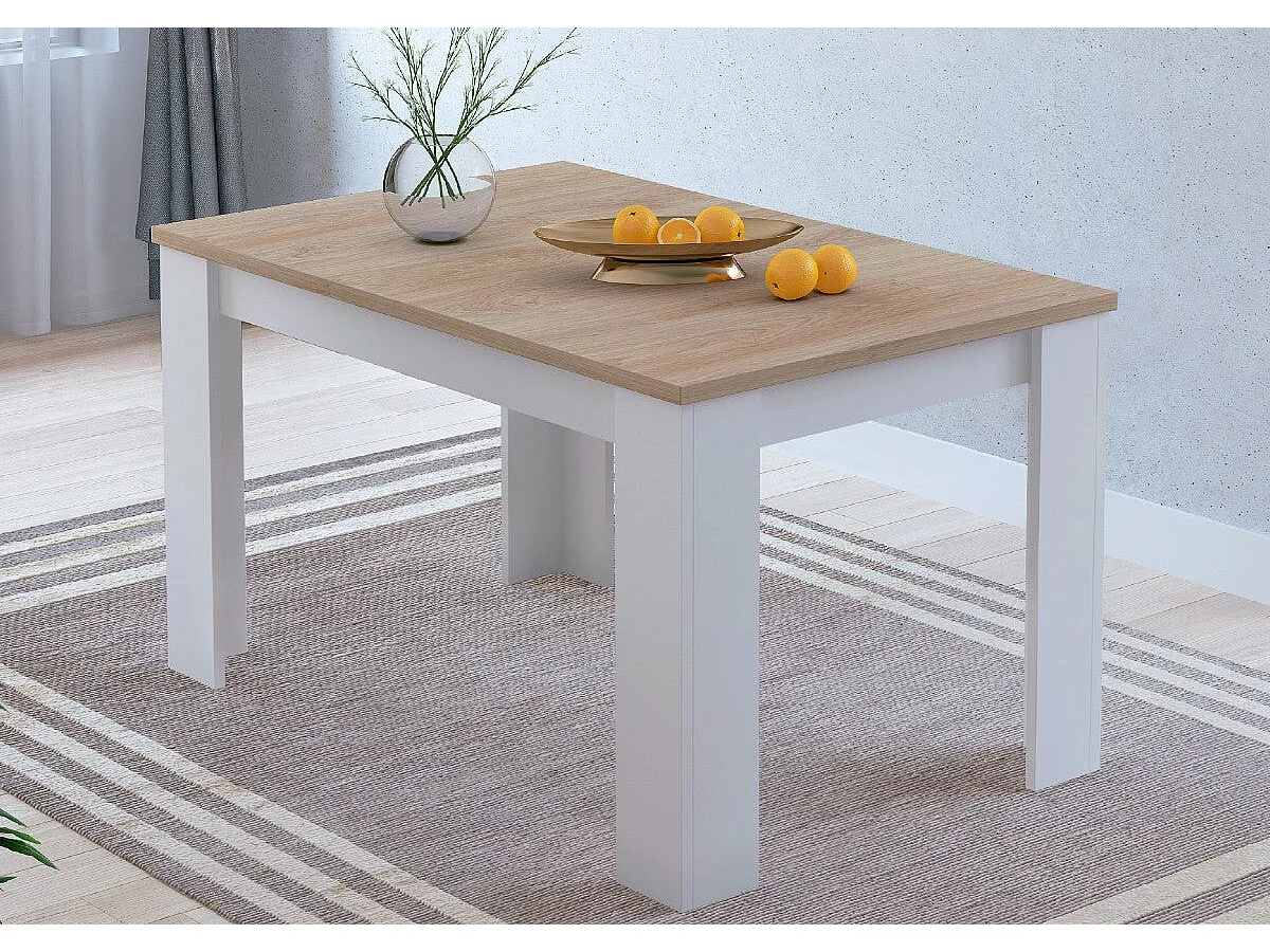 Mesa de Jantar ou Cozinha Mira 138cm, Branco e Carvalho