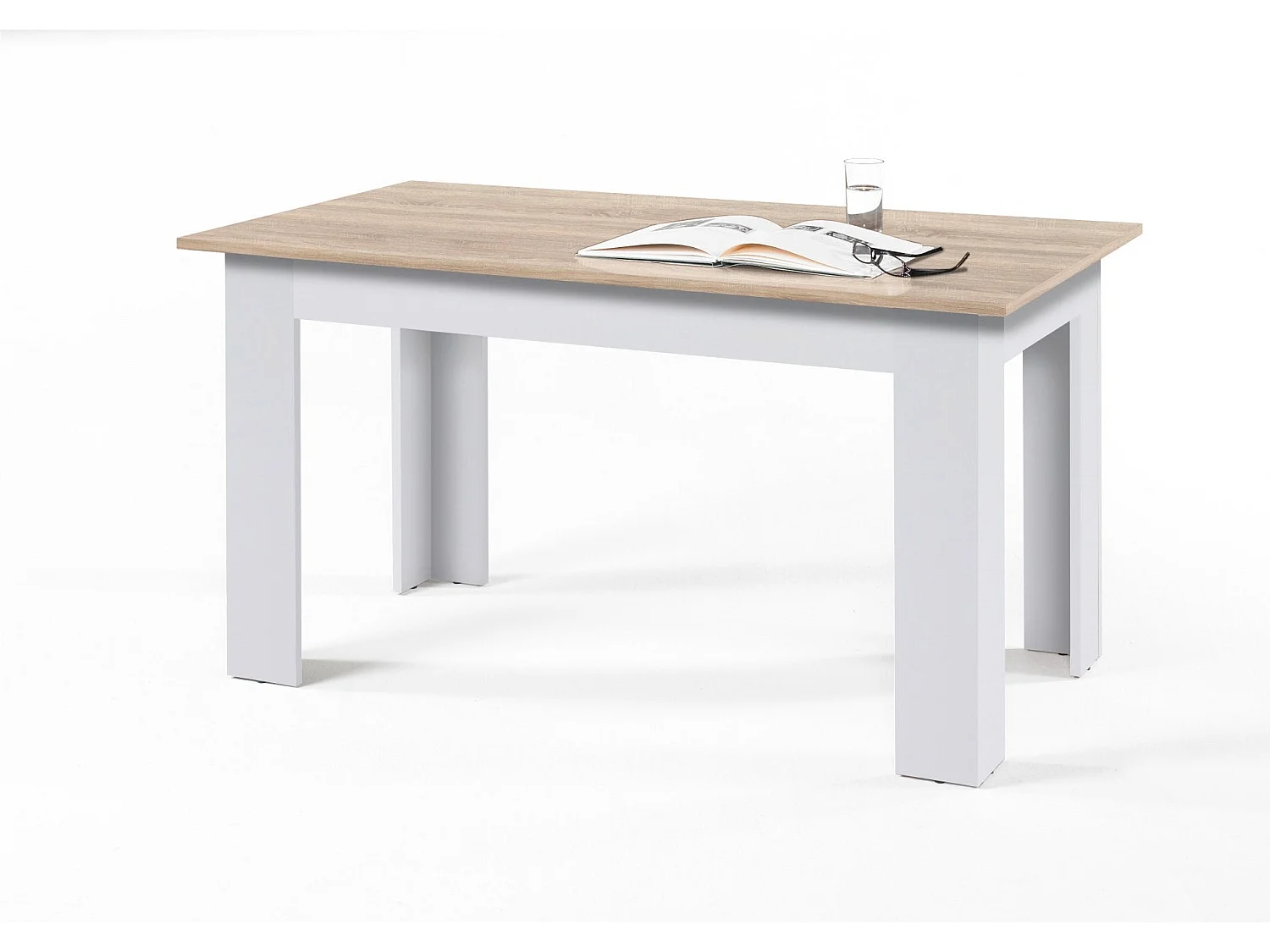 Mesa de Jantar ou Cozinha Mira 138cm, Branco e Carvalho