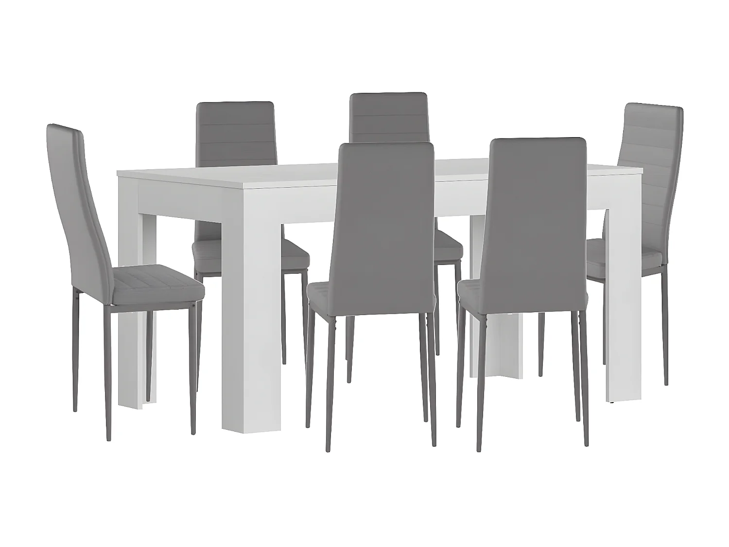 Mesa Extensible de Comedor o Cocina Blanco + 6 Sillas en Polipiel/metal Gris