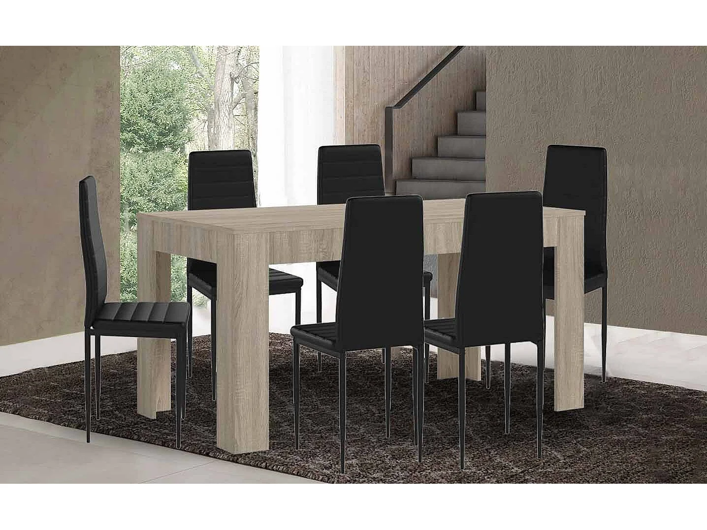 Mesa Extensible de Comedor o Cocina Blanco + 6 Sillas en Polipiel/metal Gris