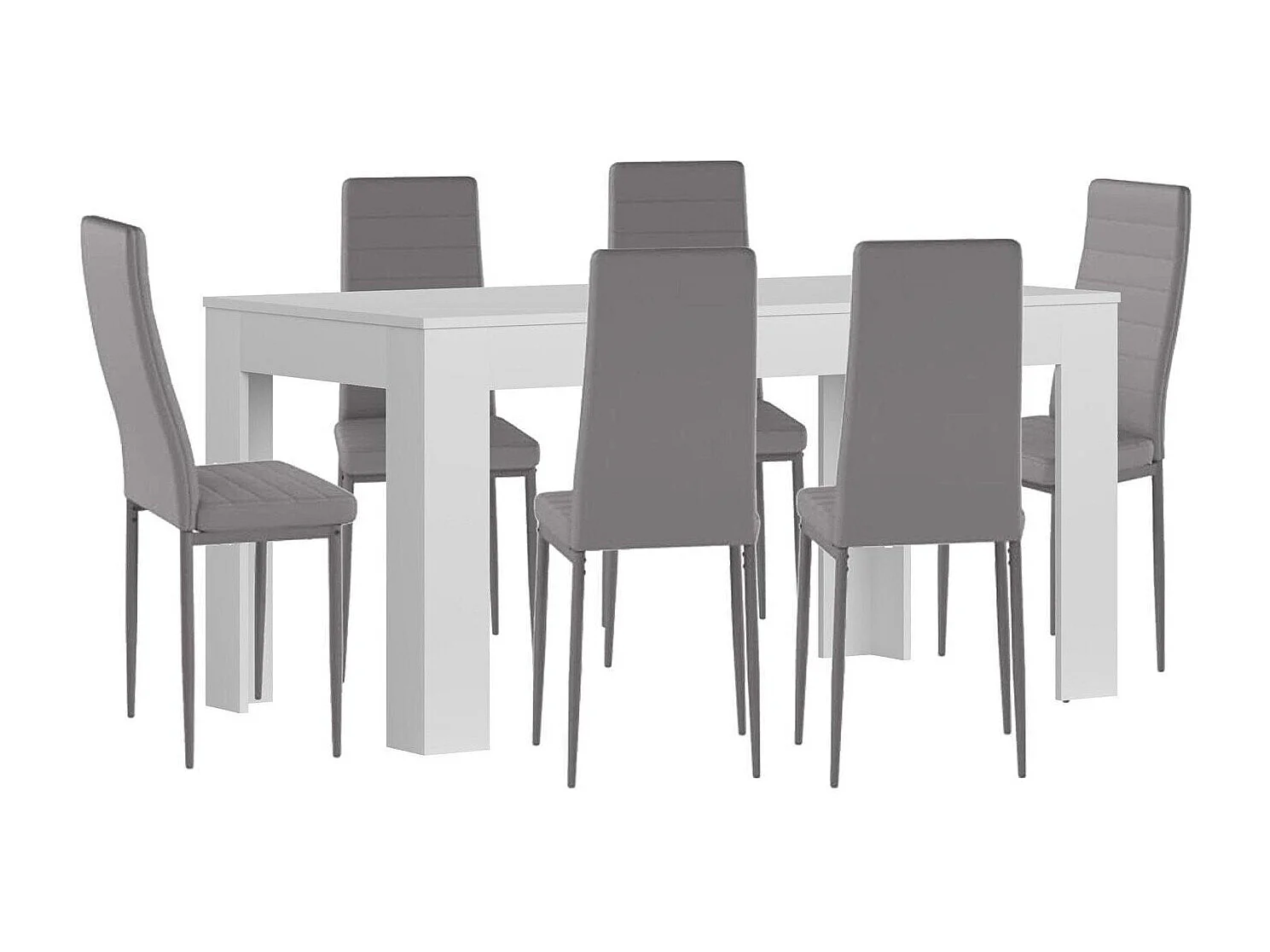 Mesa Extensible de Comedor o Cocina Blanco + 6 Sillas en Polipiel/metal Gris