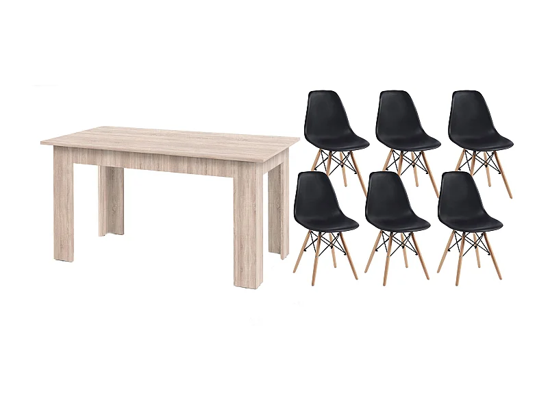 Pack Mesa de Comedor o Cocina Fija + 6 Sillas Estilo Nordico