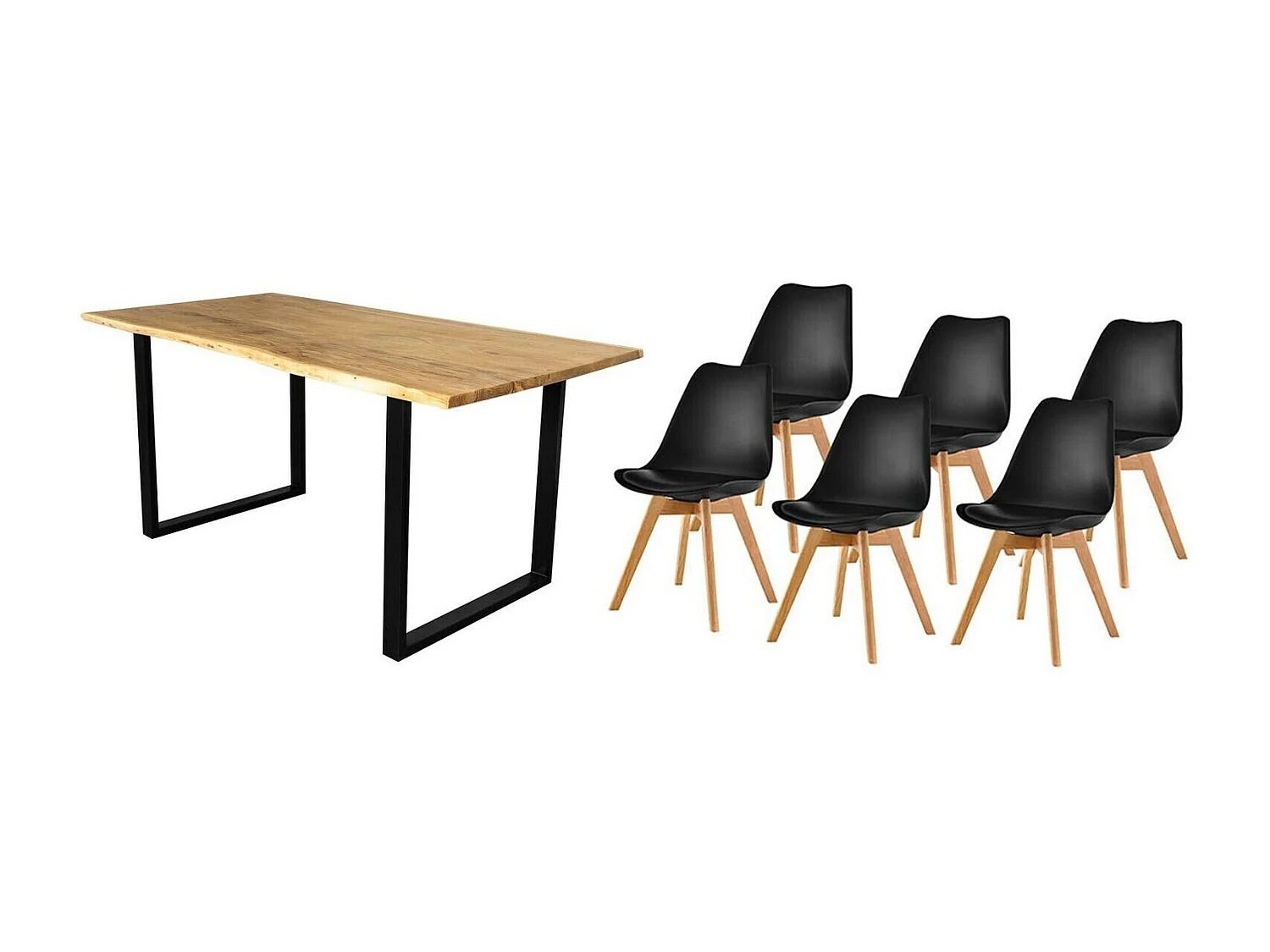 Pack Mesa de Comedor o Cocina Madera Maciza 180cm + 6 Sillas Nordic Negro