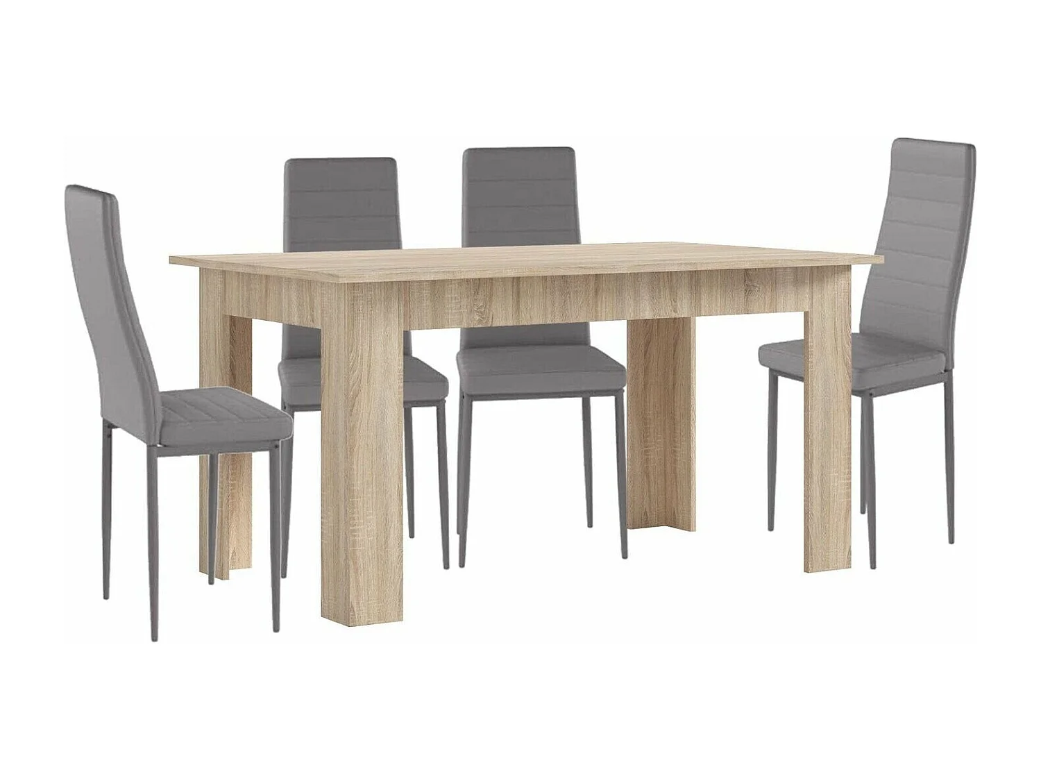 Conjunto Mesa de Jantar ou Cozinha Carvalho + 4 Cadeiras de Couro Sintético/metal Cinza