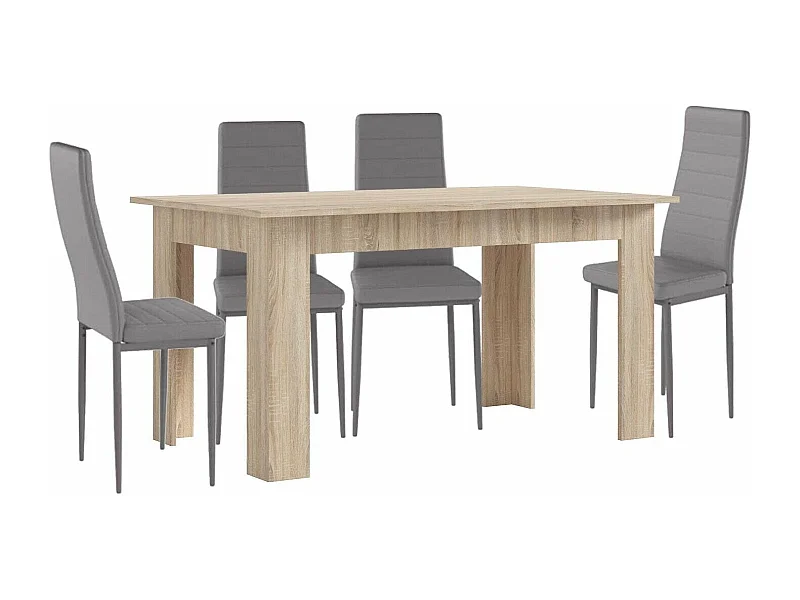 Conjunto Mesa de Jantar ou Cozinha Carvalho + 4 Cadeiras de Couro Sintético/metal Cinza