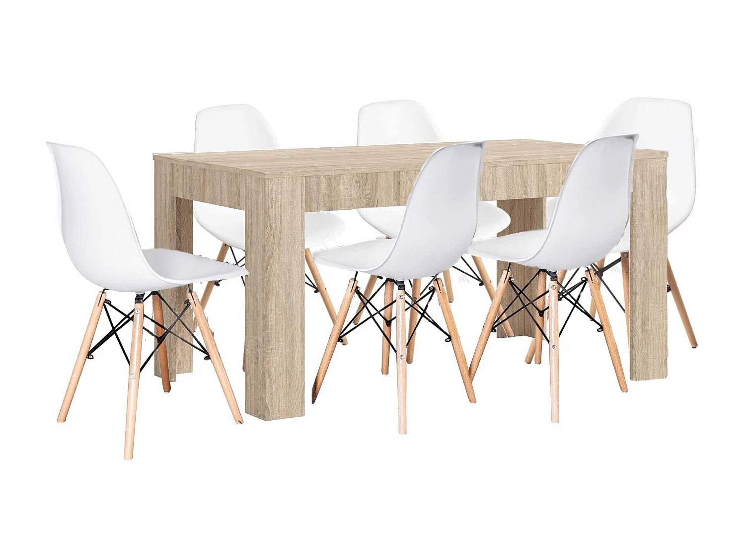 Mesa extensível de jantar ou cozinha + 6 cadeiras estilo nórdico