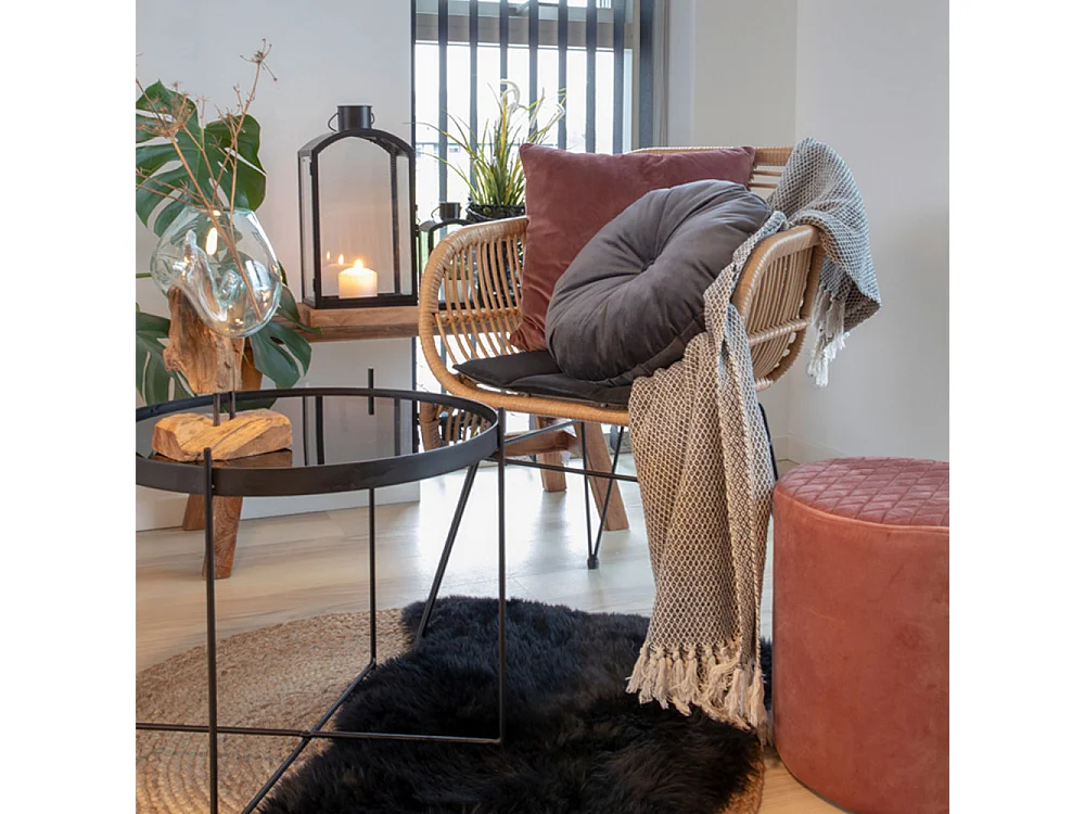 Lot de 2 fauteuils effet rotin LAZO – Intérieur ou extérieur-Beige