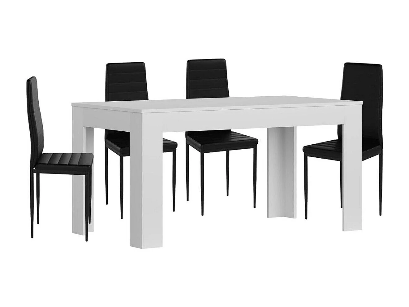 Mesa Extensible de Comedor o Cocina Blanco + 4 Sillas en Polipiel/metal Negro