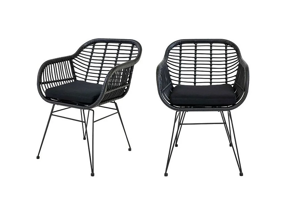 Lot de 2 fauteuils effet rotin LAZO – Intérieur ou extérieur-Noir