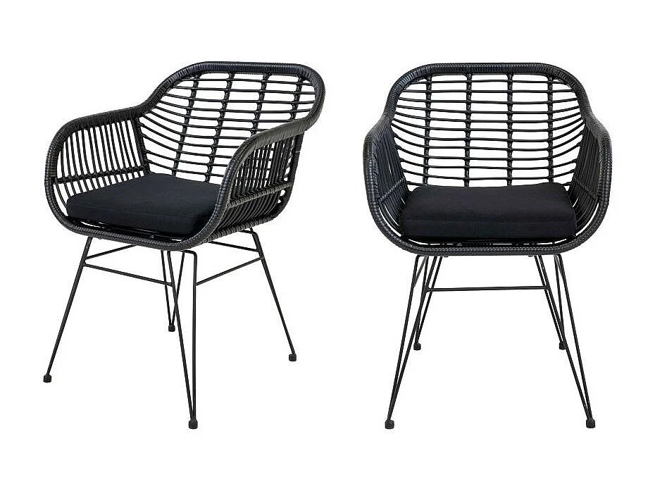 Lot de 2 fauteuils effet rotin LAZO – Intérieur ou extérieur-Noir