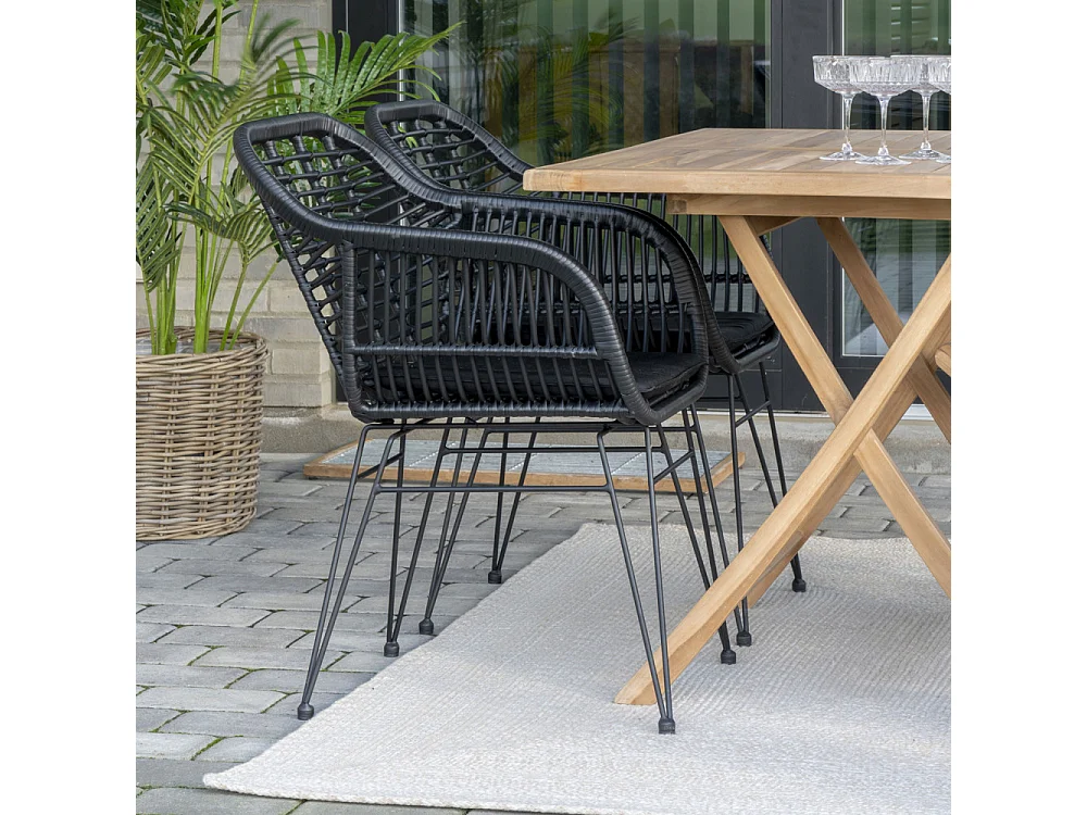 Lot de 2 fauteuils effet rotin LAZO – Intérieur ou extérieur-Noir