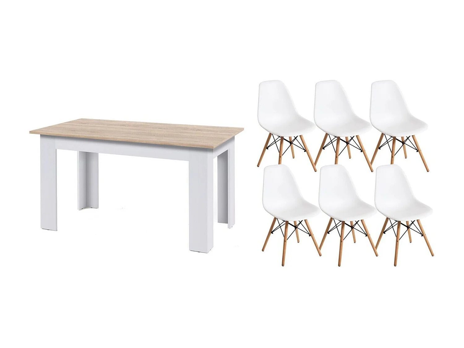 Pack Mesa de Comedor o Cocina Fija + 6 Sillas Estilo Nordico