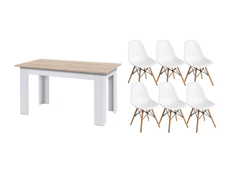 Pack Mesa de Comedor o Cocina Fija + 6 Sillas Estilo Nordico