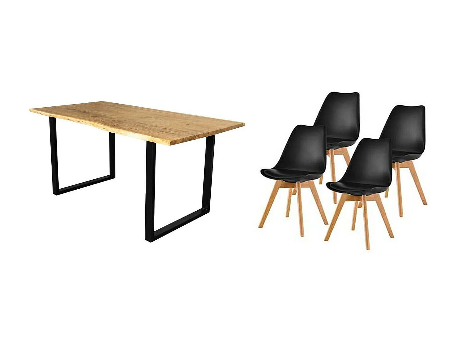 Pack Mesa de Comedor o Cocina Madera Maciza 140cm + 4 Sillas Nordic Negro