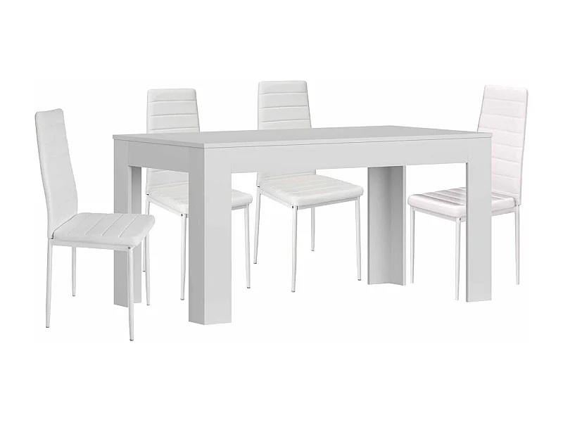 Mesa Extensible de Comedor o Cocina Blanco + 4 Sillas en Polipiel/metal Blanco