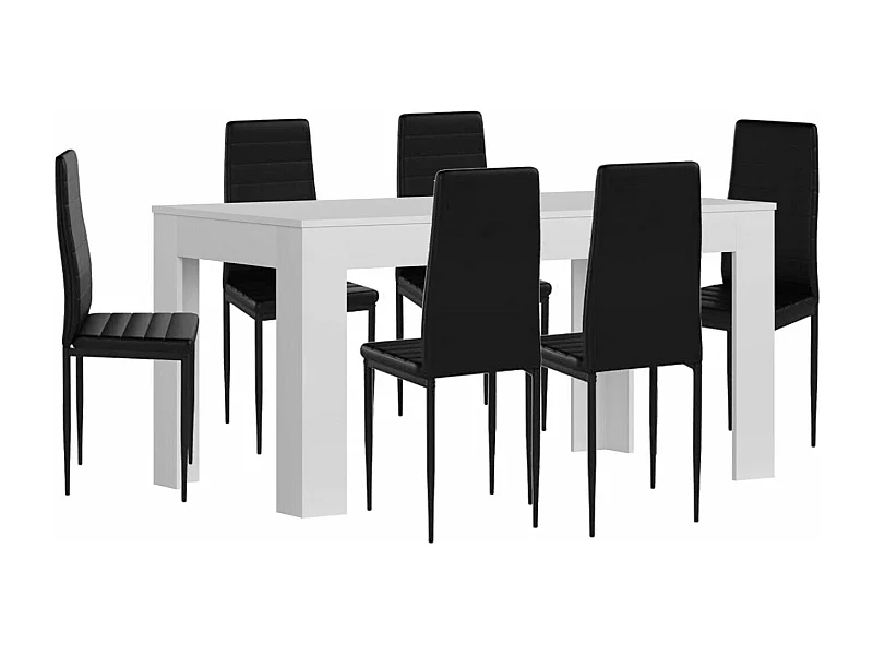 Conjunto Mesa Extensível de Jantar ou Cozinha Branco + 6 Cadeiras de Couro Sintético/metal Preto